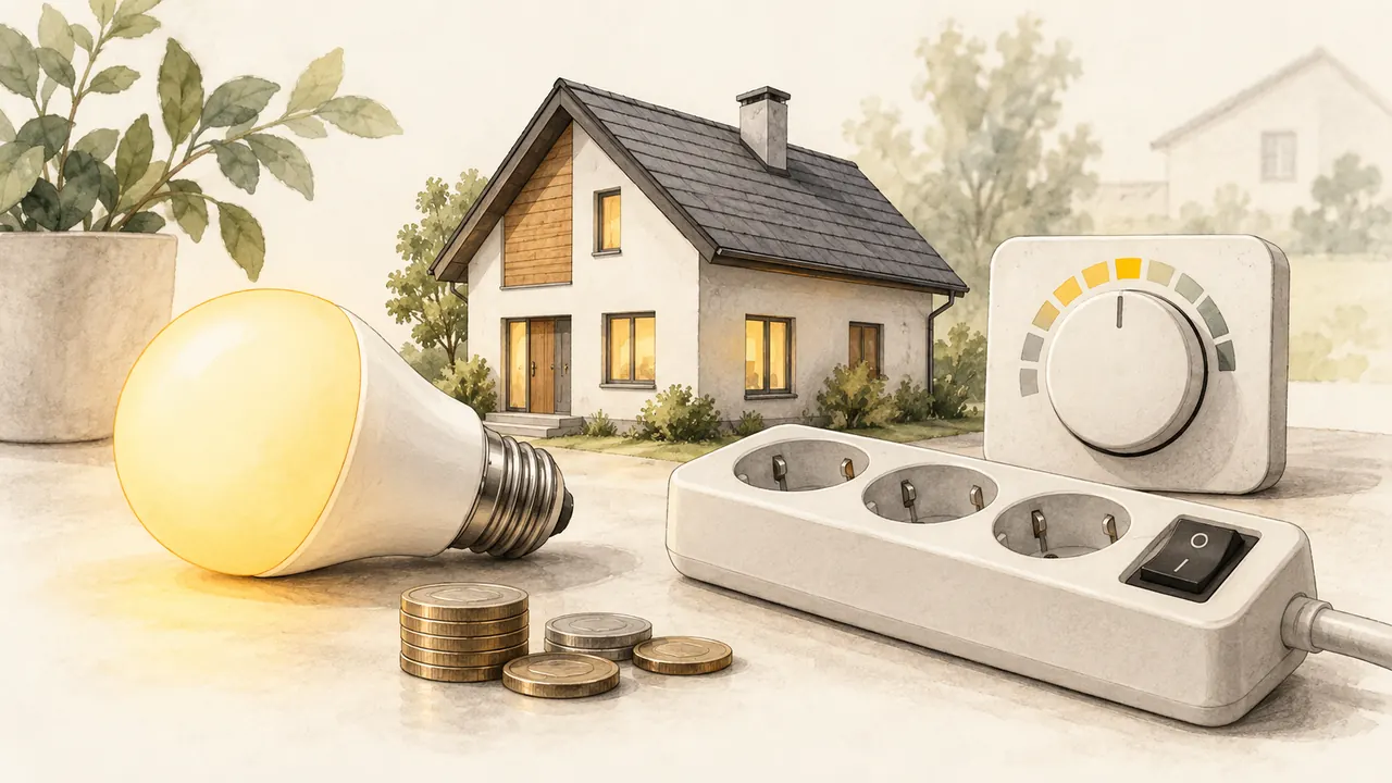 Ilustracja: Oświetlenie LED i oszczędne korzystanie z energii w domu.