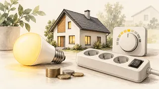 Ilustracja: Oświetlenie LED i oszczędne korzystanie z energii w domu.